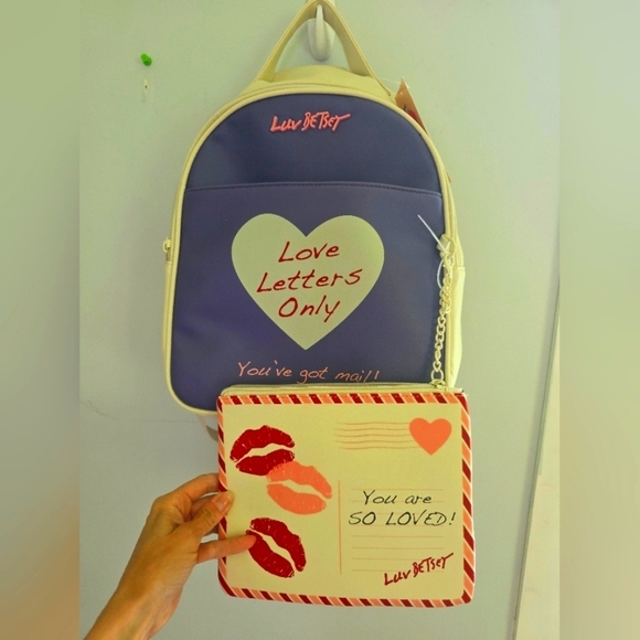 Betsey Johnson Handbags - Betsey Johnson Purple and Cream Backpack Love Letters Design